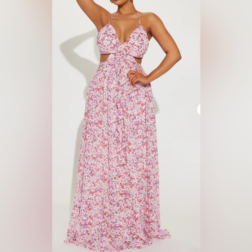 Shantel Chiffon Floral Maxi Dress - Pink/combo
